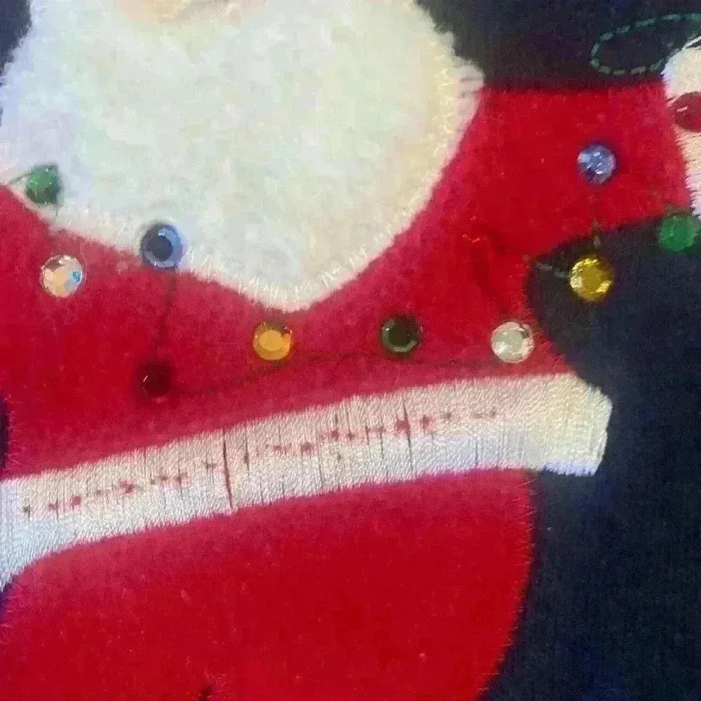 Christmas Santa Embroidered Fleece lined Sweatshirt size XL Ugly Christmas Sweat Blue - Image 3