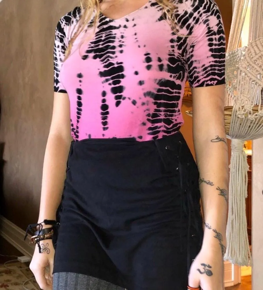 Cute Tye Dye Weaved Shirt Pink - Image 2