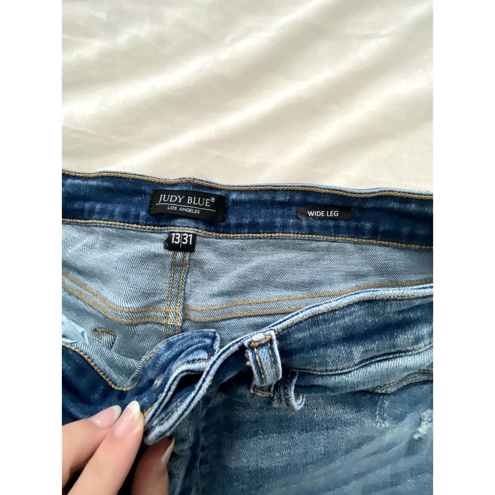 Judy Blue Wide Leg High RIse Distressed Raw Hem Denim Size 13 - Image 6