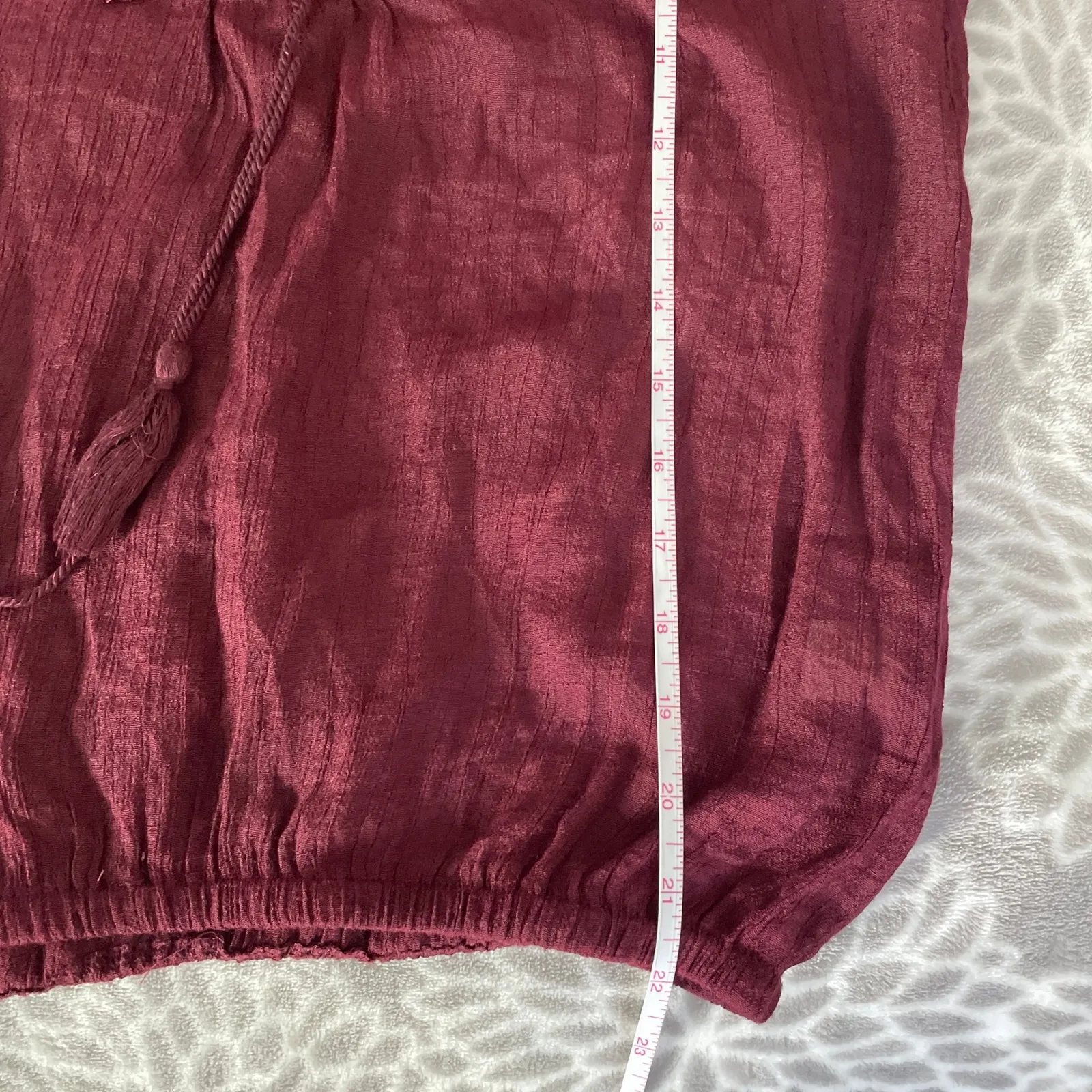 Vtg 90s Self Esteem Bell Sleeve Blouse Medium Maroon Boho Chic Renaissance Fairy - Image 7