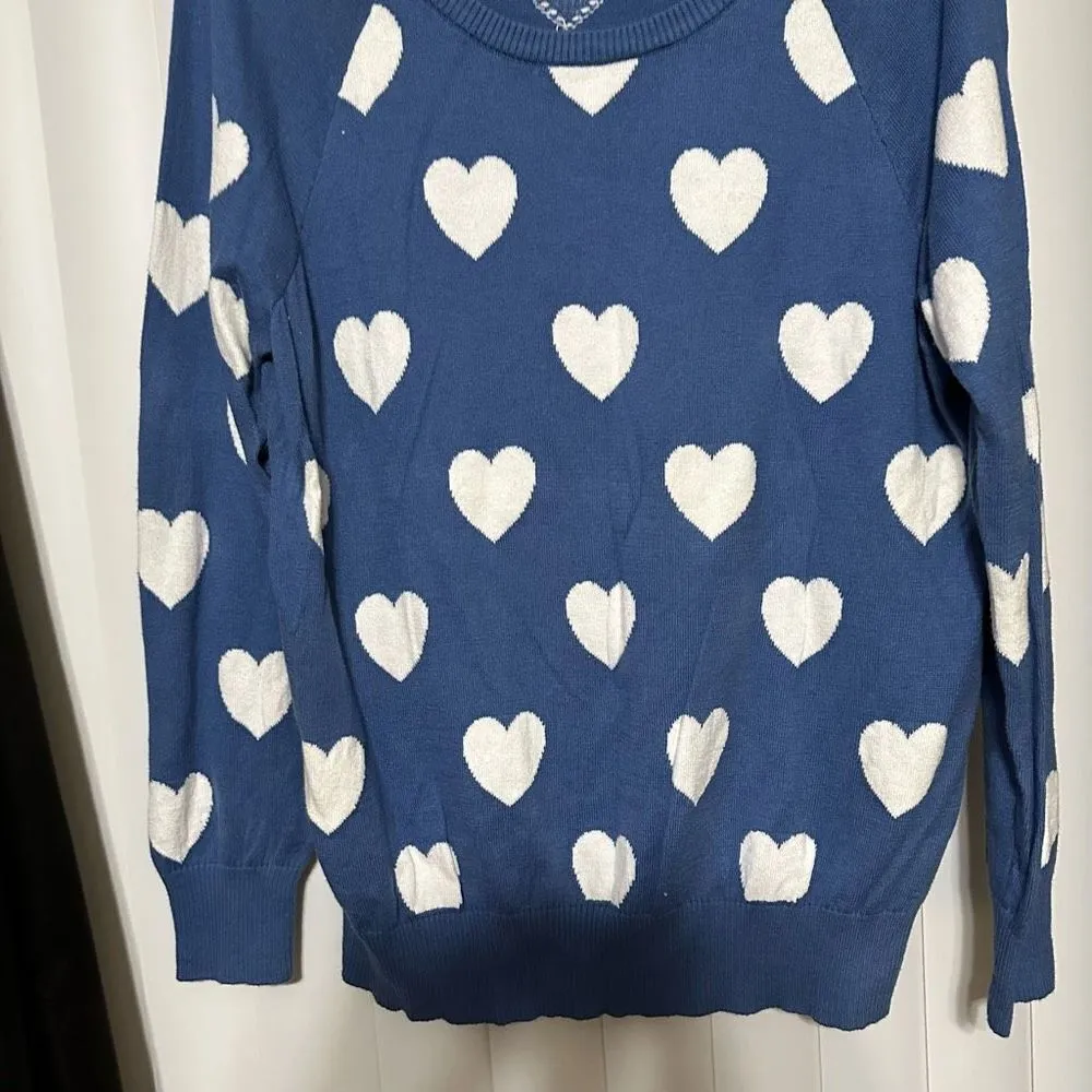 Torrid blue sweater with white hearts, scoop neck, long sleeved - Image 2