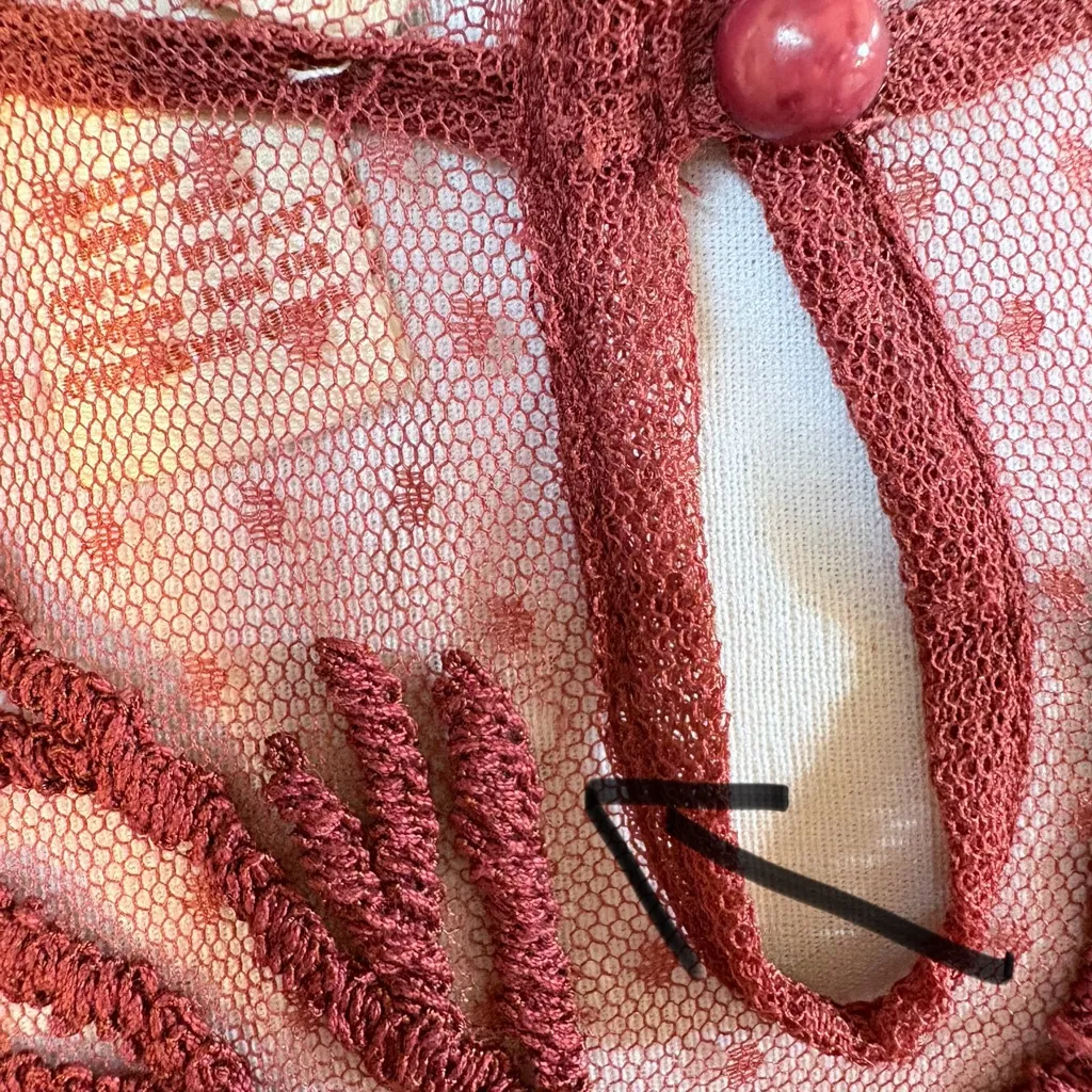 Sundance Burgundy High Neck Lace Yoke Boho Dress Long Sleeve Sz 8 🧡 Red - Image 12