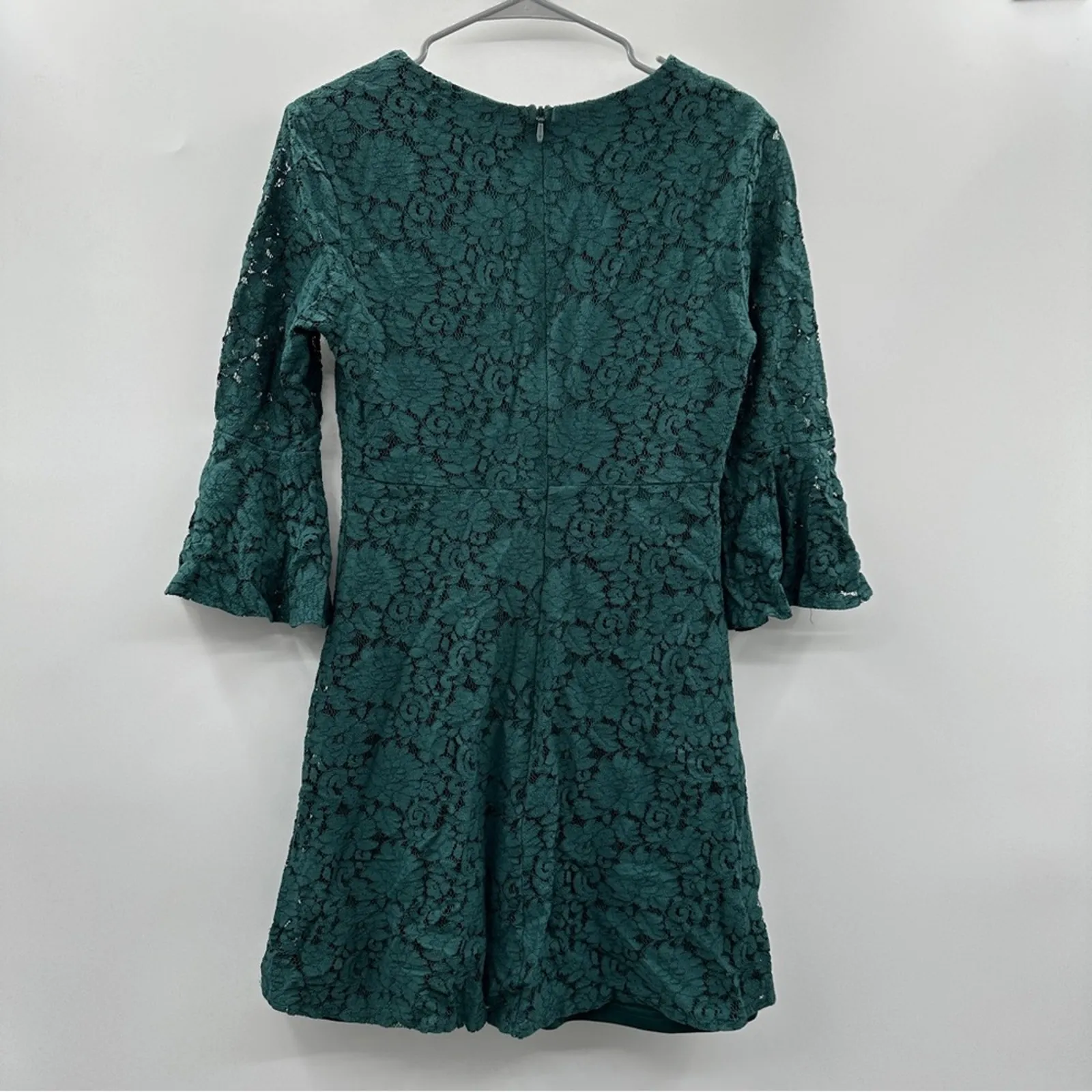 Lulus Favorite Flair‎ Green Floral Lace Flounce Bell Sleeve A-Line Mini Dress M - Image 6