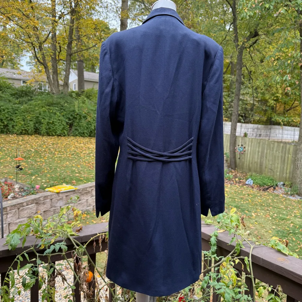 Herman Geist Coat Women's M 8 Navy Blue Long Blazer Old Money Quiet Luxury Vtg - Image 4