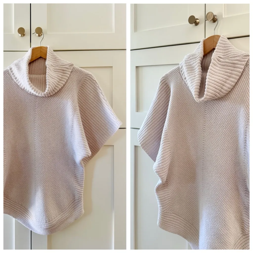 Margaret O’Leary Chunky Knit Cowl Neck Poncho Sweater, Short Sleeves sz. S - Image 2