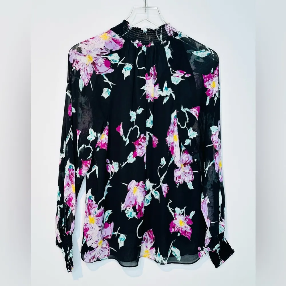 A.L.C. Venetia Floral Black Purple Silk Popover Blouse Shirt Top Size 4 - Image 5