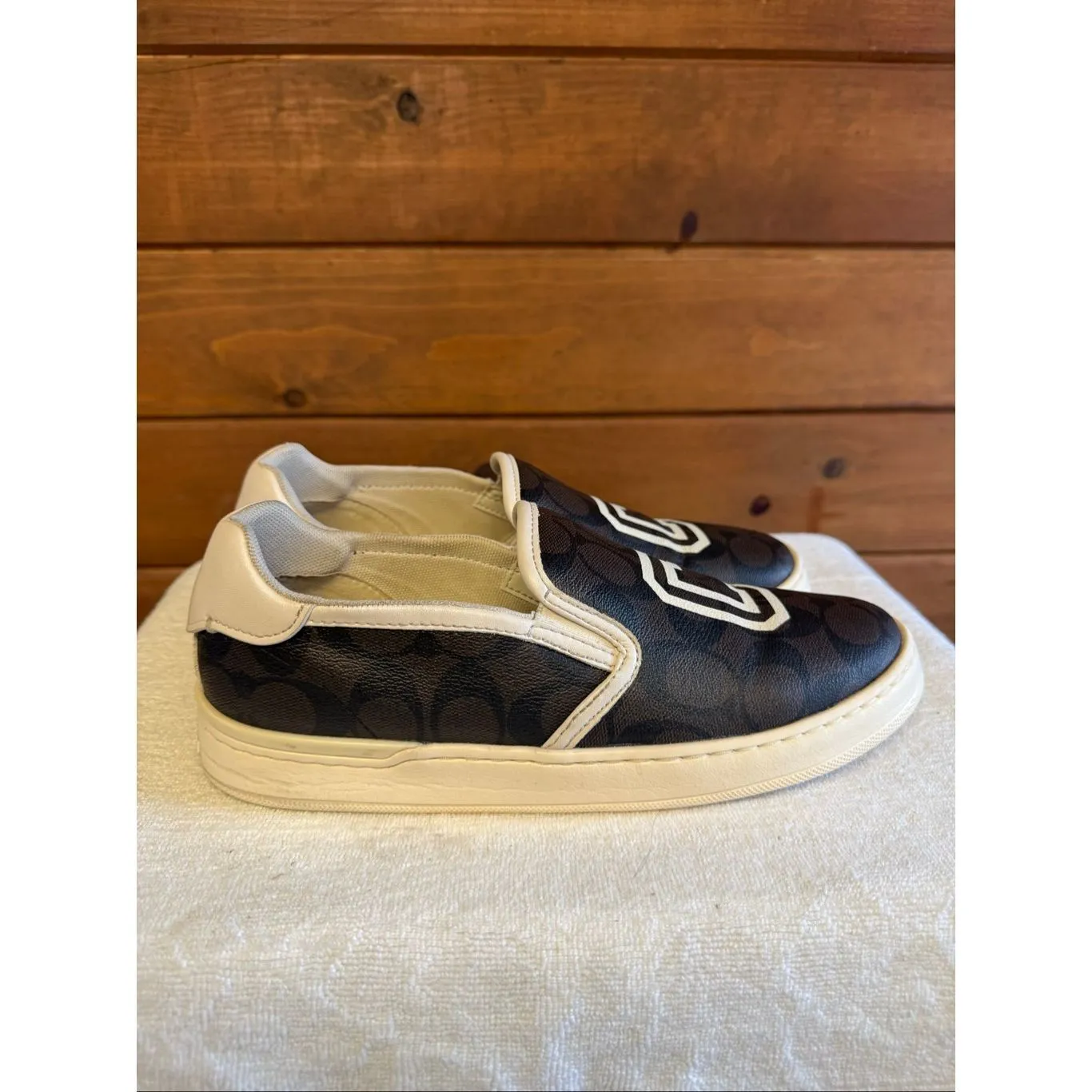 Coach Wells Slip On Sneaker signature Logo Brown/black Sz 8 - Image 2