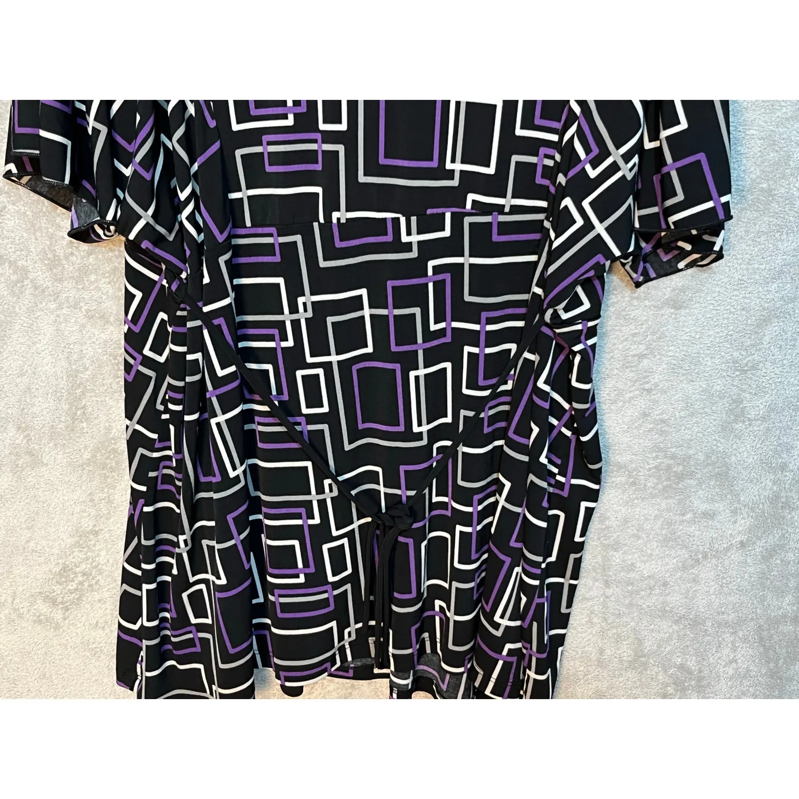 Y2K Venezia Babydoll Top Size 26/28W Black Geometric Office Siren - Image 6