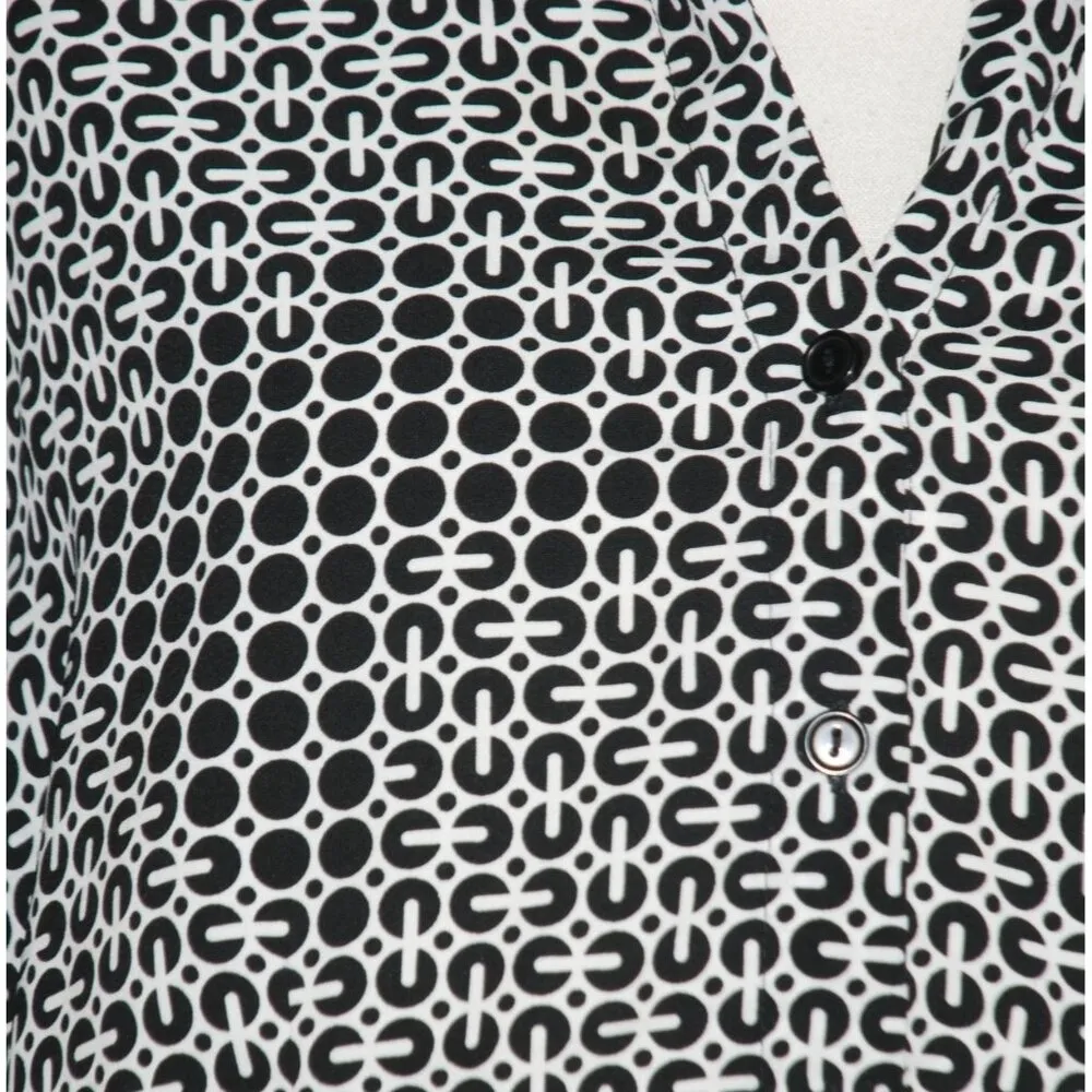 Joanna Black & White Patterned Button Up Blouse Size L 3/4 Sleeve V - Image 3