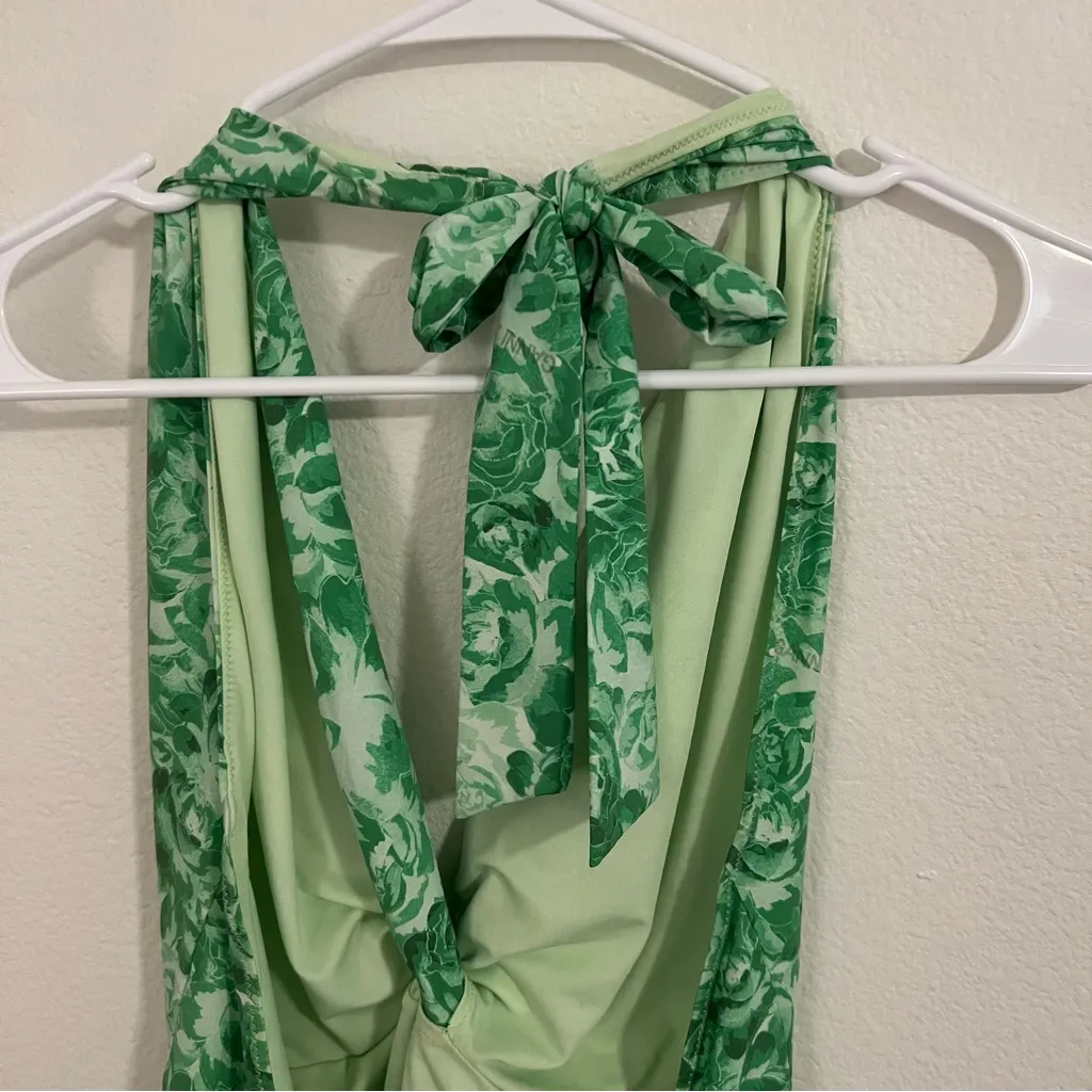 Ganni Green Floral Halter V-neck One Piece Swimsuit - Image 8