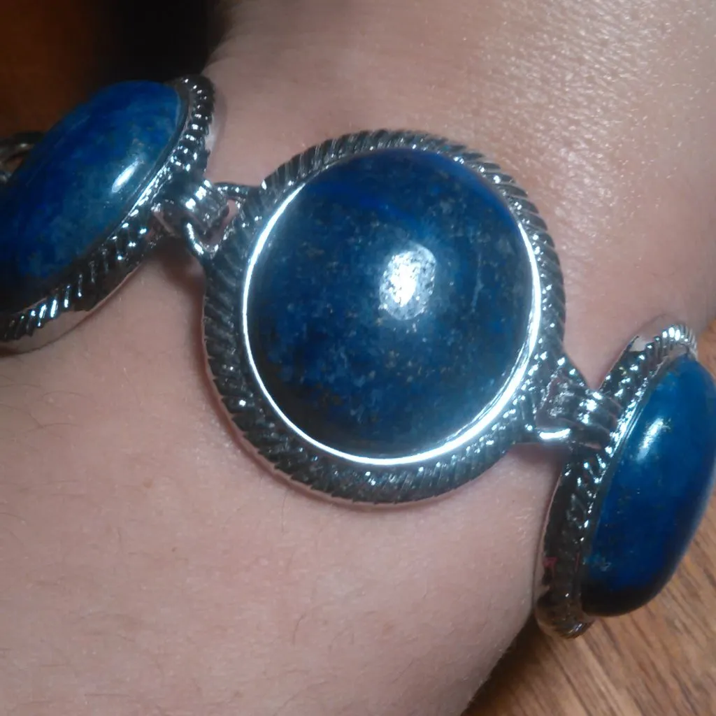 Lapis Lazuli Silvertone Toggle Clasp Bracelet - Image 6