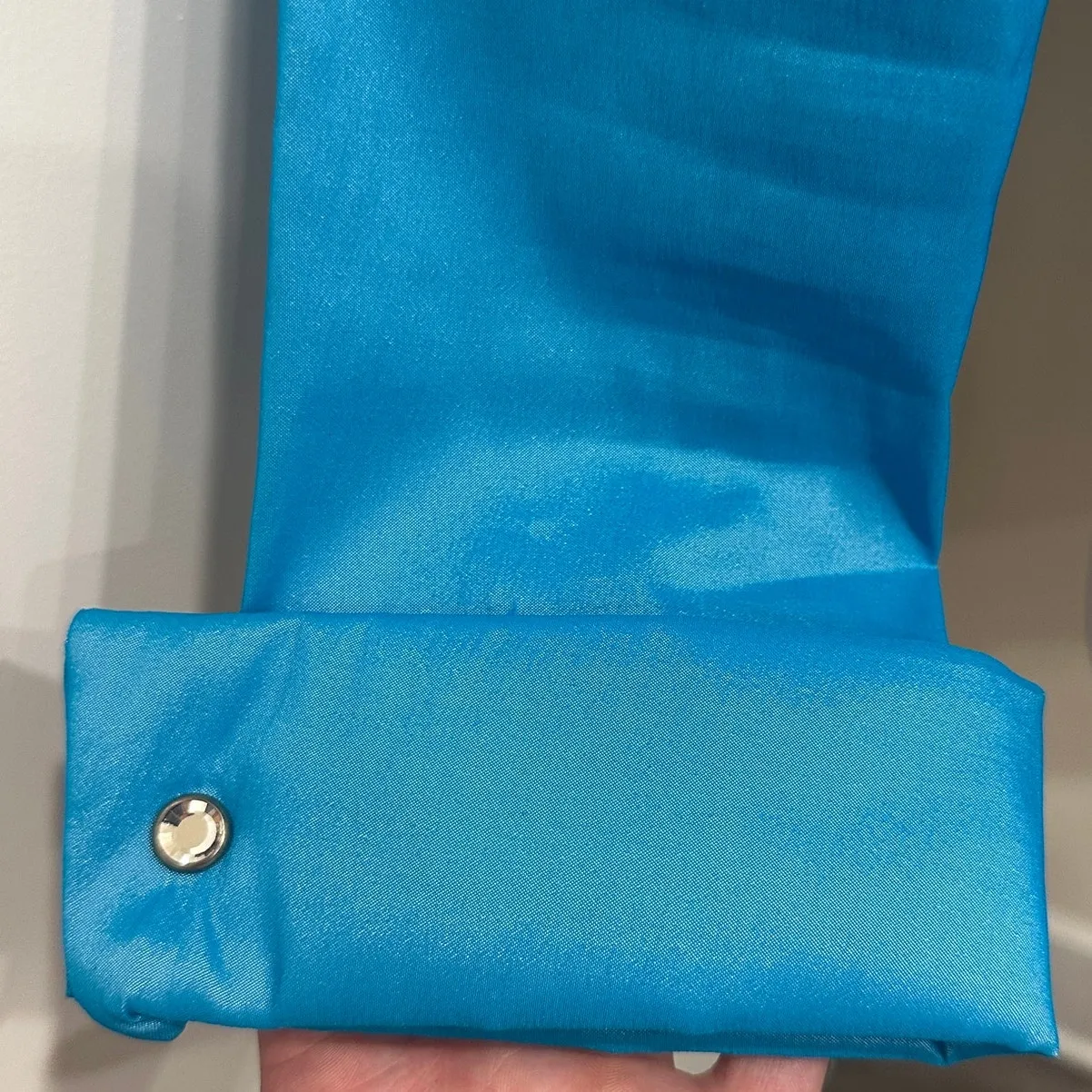 VTG 80s Tadashi Shoji Turquoise Ruched Iridescent Taffeta Blouse Small Glam Bold - Image 5