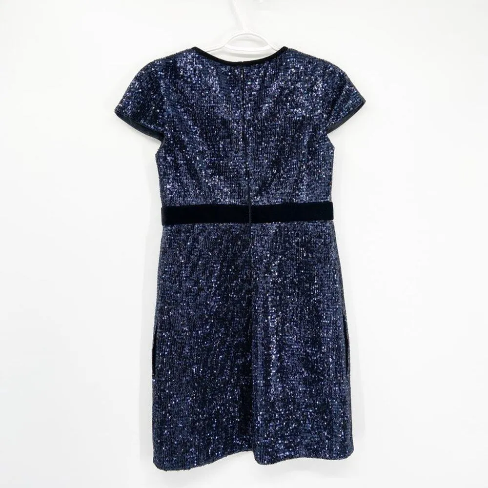 MAJE Ketsia Midnight Blue Sequined Tulle Dress Velvet Bow Small - Image 5