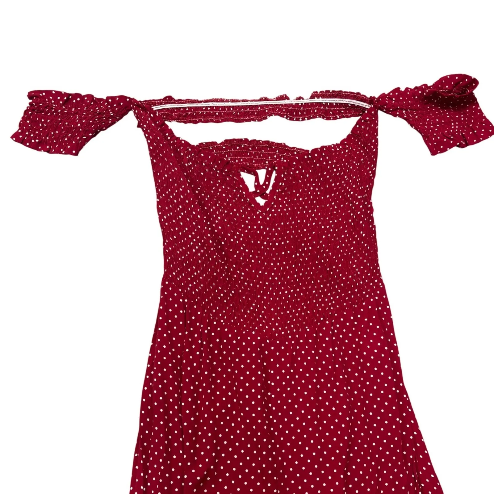 Sage The Label M Anthropologie Red Polka Dot Off Shoulder Wide Leg Jumpsuit - Image 3