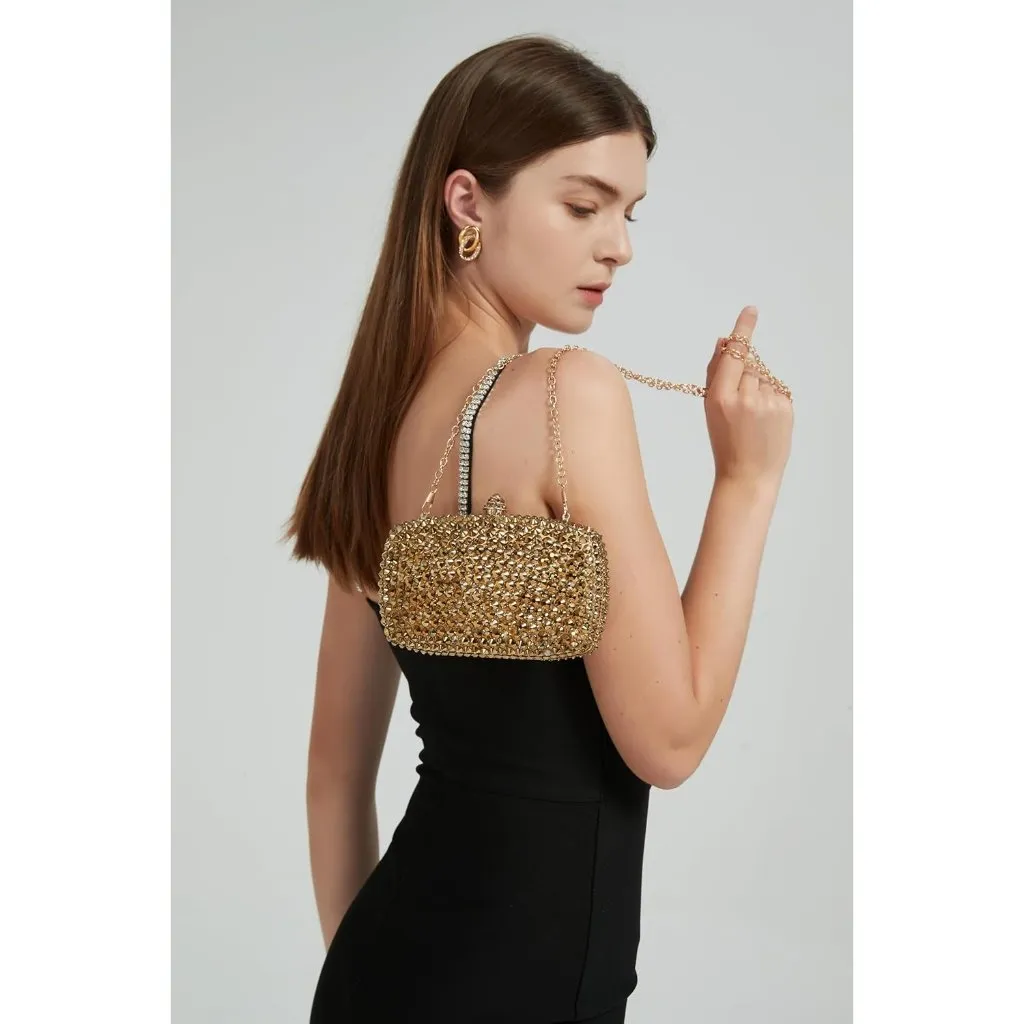 ⚡ Women's Gold Rhinestone Diamond Glitter Shining Evening Crossbody Bag - Image 3