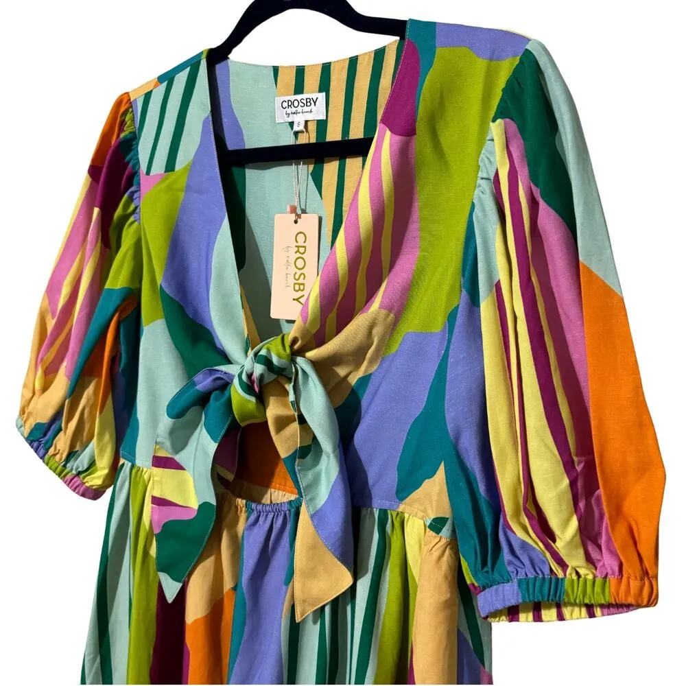 CROSBY by MOLLIE BURCH Emilie Dress Fields Tie Front Cutout Colorful Dress NWT S - Image 4