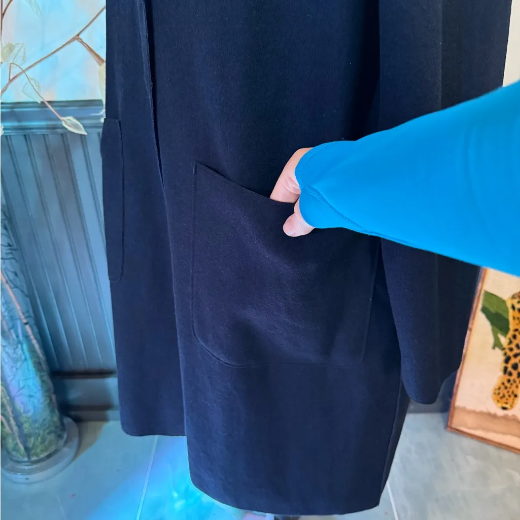 M&S Collection Two Toned Black & Blue Wool Blend Long Coat Sz 16 💛🍄 - Image 4