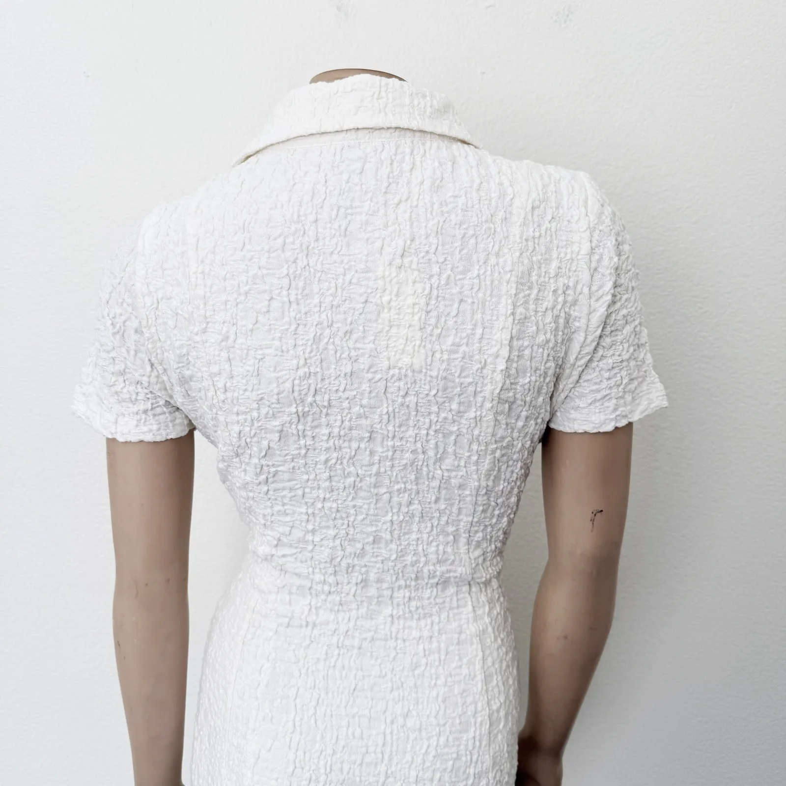 [Anthropologie] White Textured Collared Short Sleeve Midi Shirt Dress NWT Large - Image 5