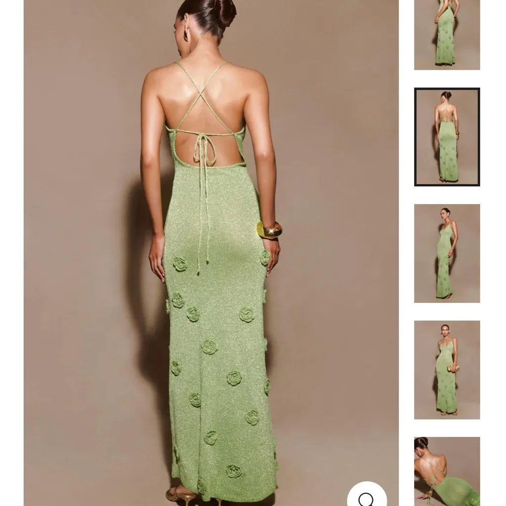 Chic Lime Green Floral Maxi Dress Size L - Image 2