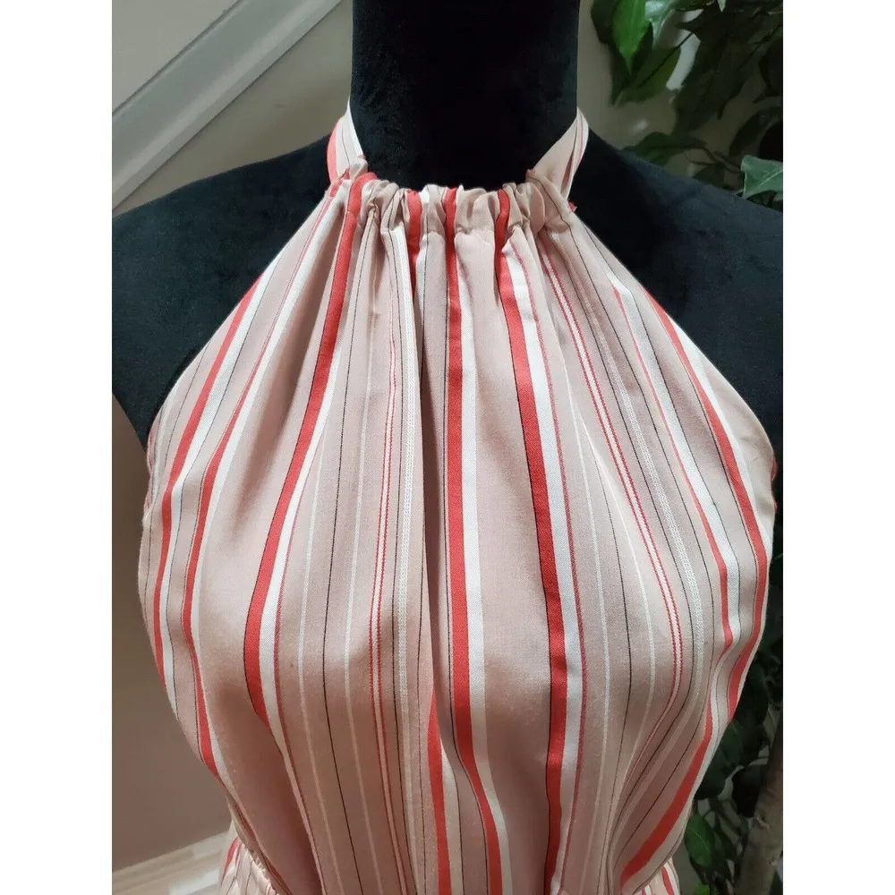 Kaari Blue Women's Pink Striped Rayon Halter Neck Sleeveless Knee Length Dress L - Image 5
