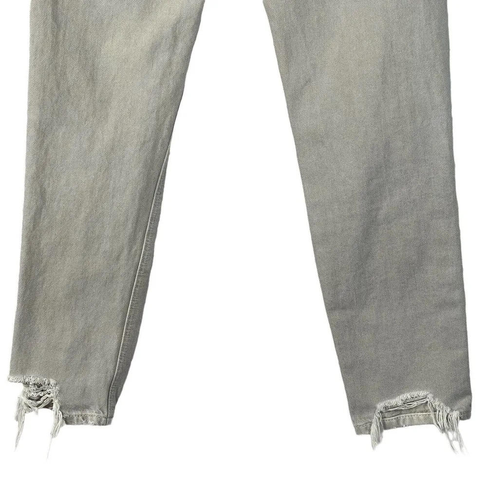 American Eagle SZ 00 Mom Straight Jeans Mid-Rise Distressed Rips Pockets Gray - Image 6