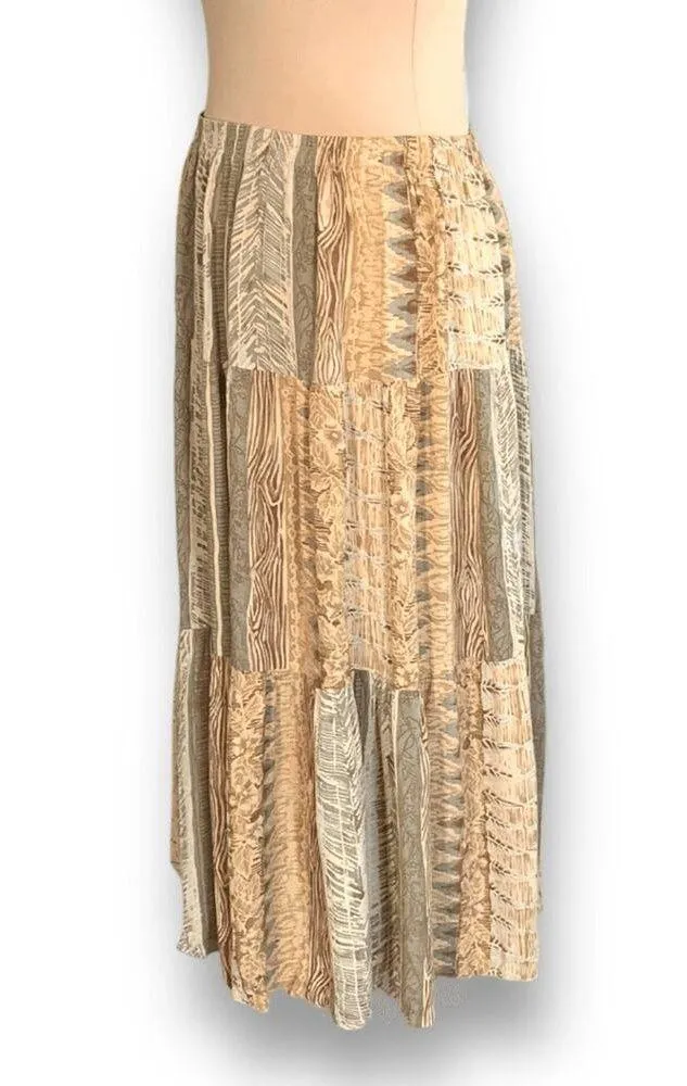Vintage Napa Valley Maxi Skirt Earth Tone Cream Abstract Crinkle Petite Large Brown Size undefined - Image 3