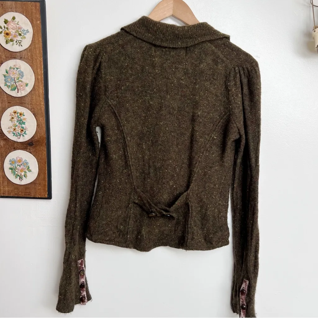 Laureate Lane Anthropologie Green Tweed Knit Sweater Jacket Medium - Image 7