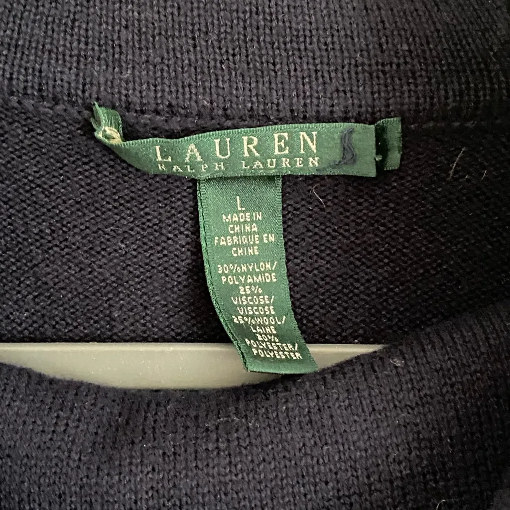 Women's LRL Lauren Ralph Lauren Blue White Stripe Funnel Neck‎ Sweater Sz Large - Image 3