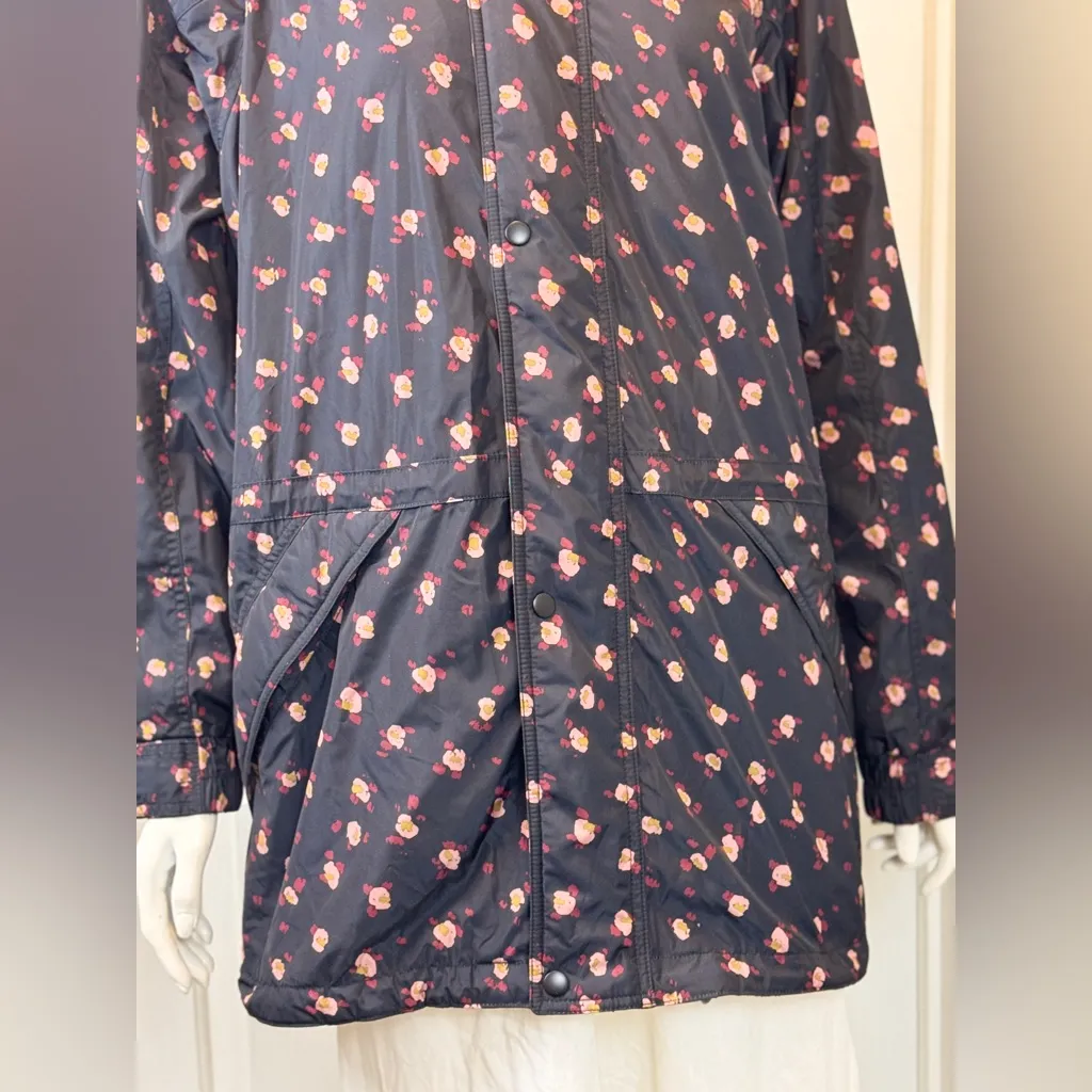 CAbi Black Floral Rainy Day Coat Jacket Womens Zip Hoodie SZ Medium - Image 6