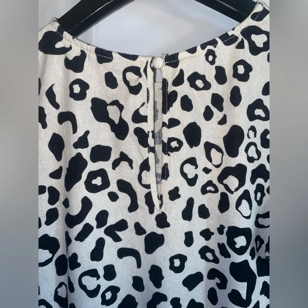 Who What Wear Black and Cream Animal Print Midi Dress - Image 8