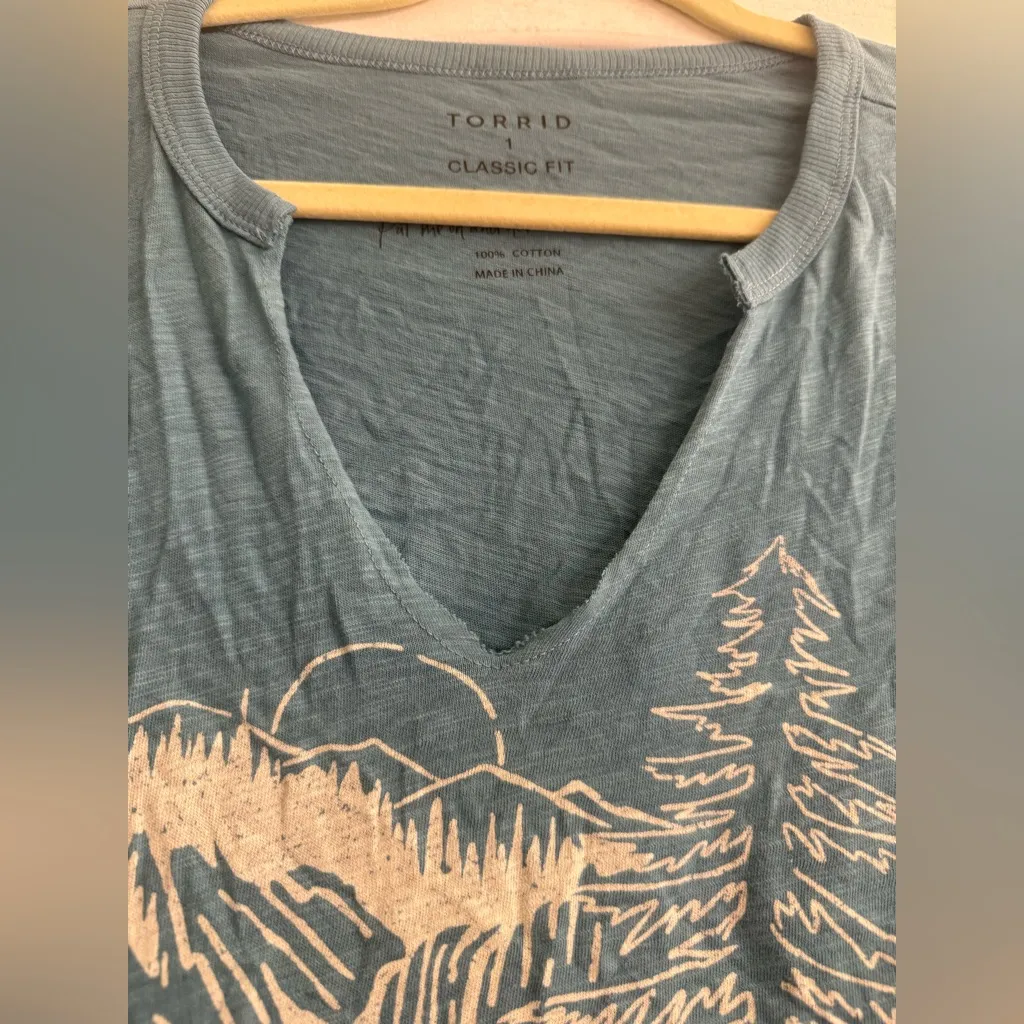 Torrid Yosemite Vintage Cotton Jersey Slub Crew Notch Blue Tee Shirt - size 1 - Image 3