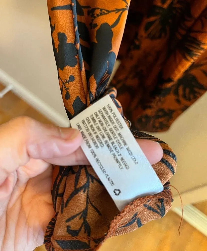 Future Collective Brown Black Floral Button Mock Neck Asymmetrical Midi Dress S - Image 4