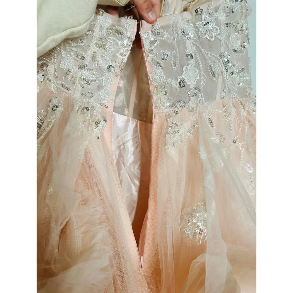 MAC DUGGAL Blush Pink Sheer Corset Hand Beaded Embroidered Ballroom Dress Size 8 - Image 16