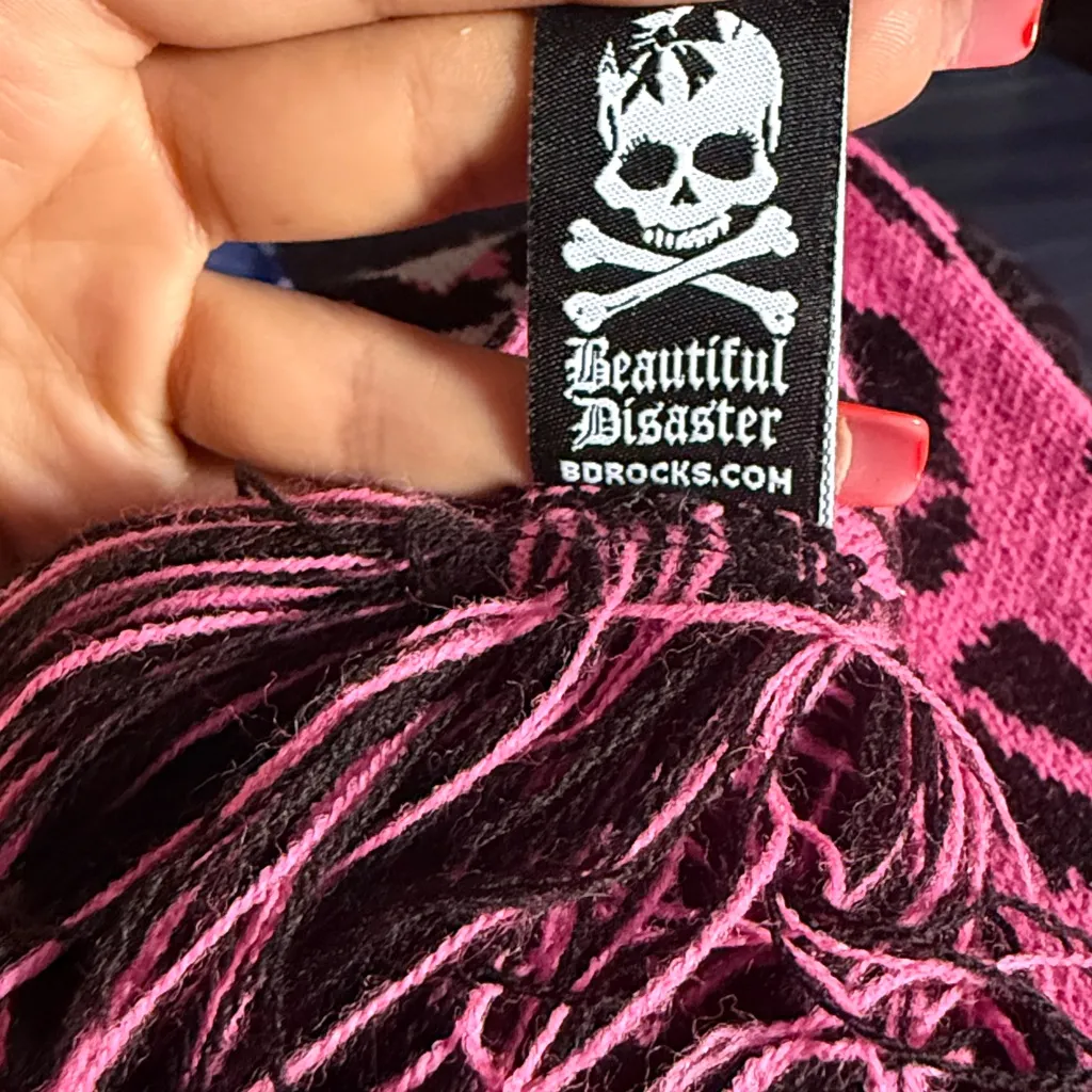 Beautiful Disaster Pink Leopard Print Scarf Black - Image 3