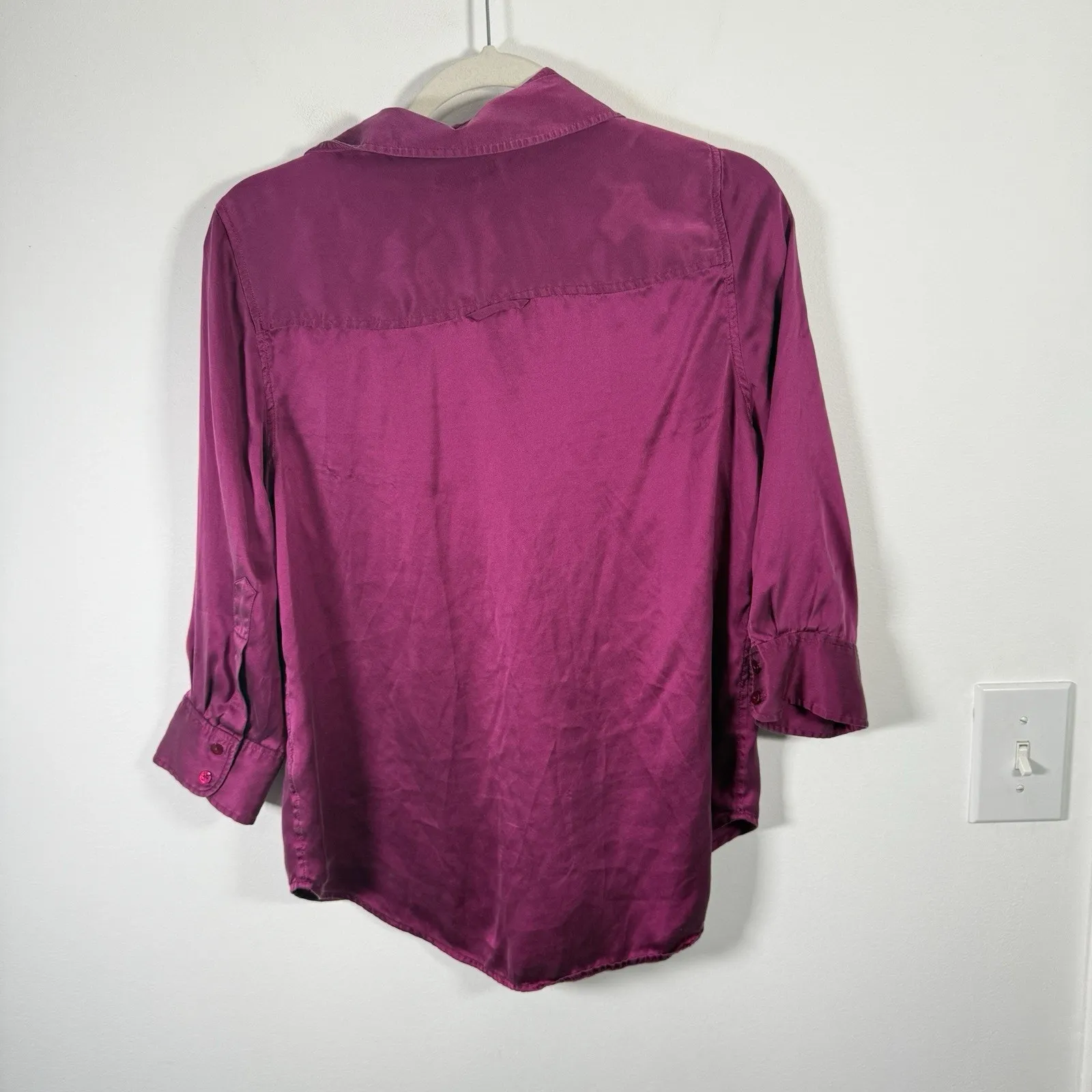 L'Agence Purple 100% Silk Button Up Blouse 3/4 Sleeve Career FLAW Womens Medium - Image 6