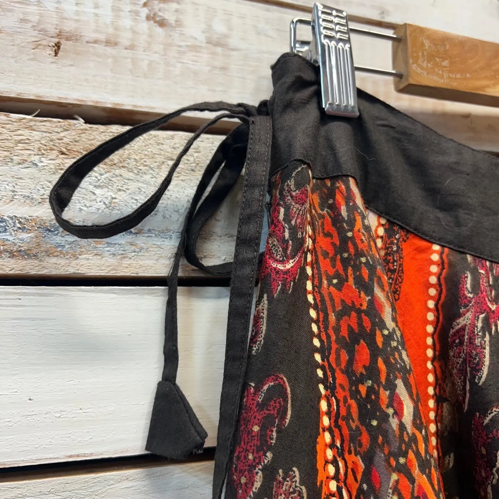 Vintage Mix Nouveau 100% Cotton Boho Patchwork Paisley Midi Skirt Red Black M Orange Size M - Image 6