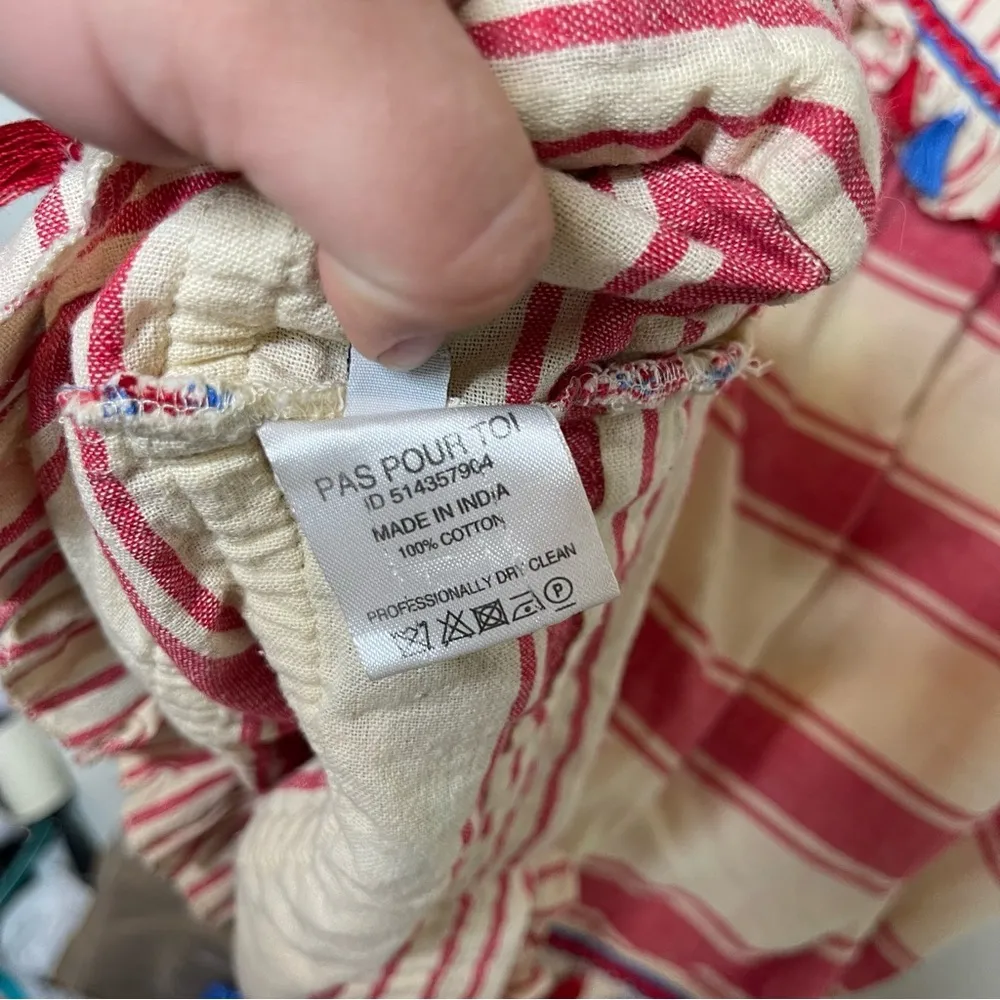 DODO BAR O Pas por toi MIDI SKIRT GAEL RED/IVORY STRIPED COTTON sz L Red Size L - Image 6