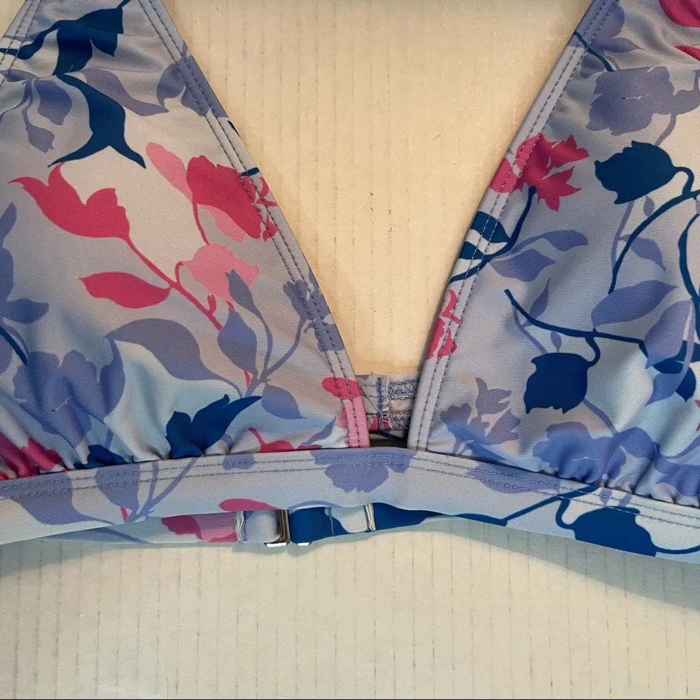 Splendid Swim Top Floral Flurry Bikini RSC Halter Bra Sz L NWT Blue Pink Floral - Image 3