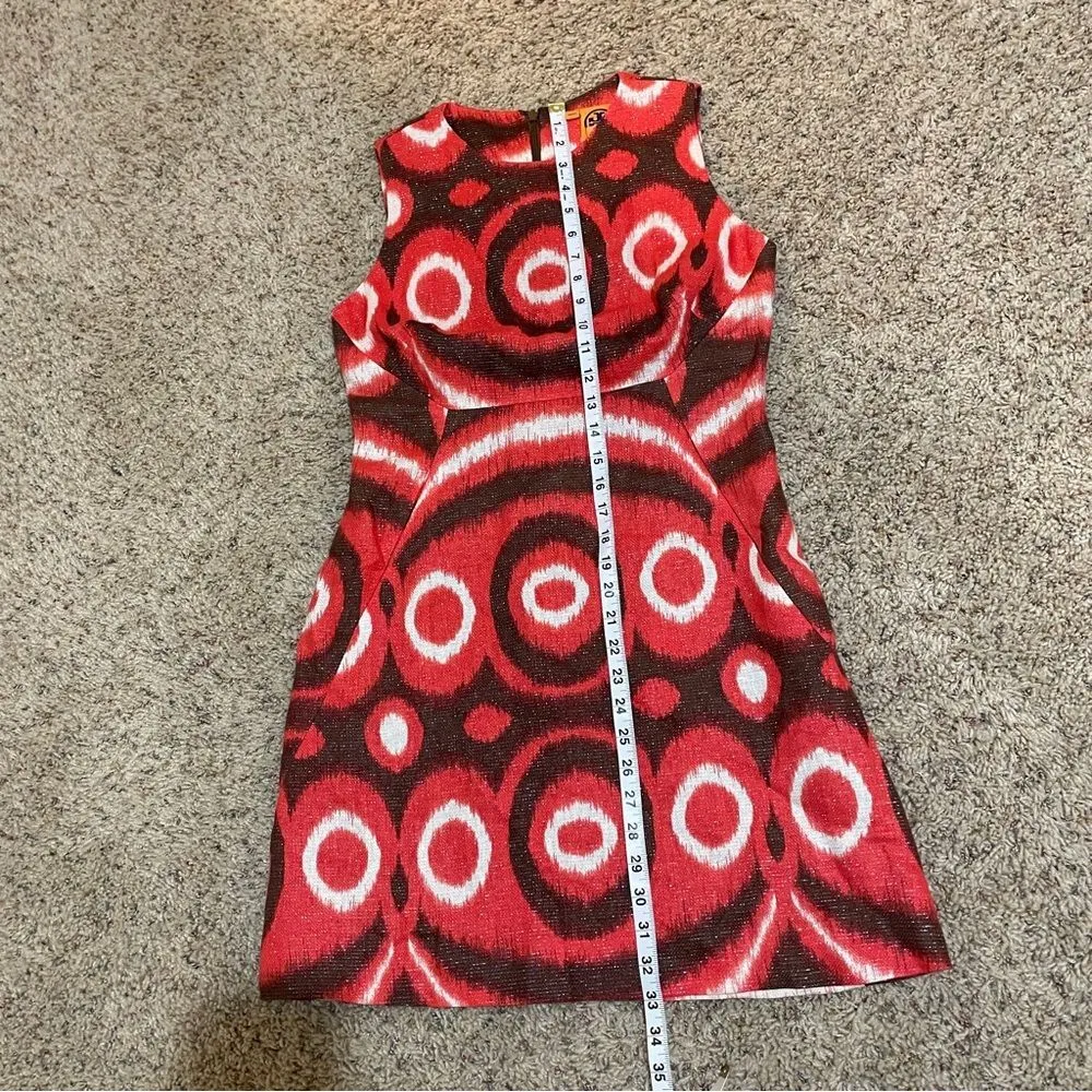 Tory Burch Linen Metallic Shimmer Shift Sheath Dress Ikat Pattern Size 6 - Image 13