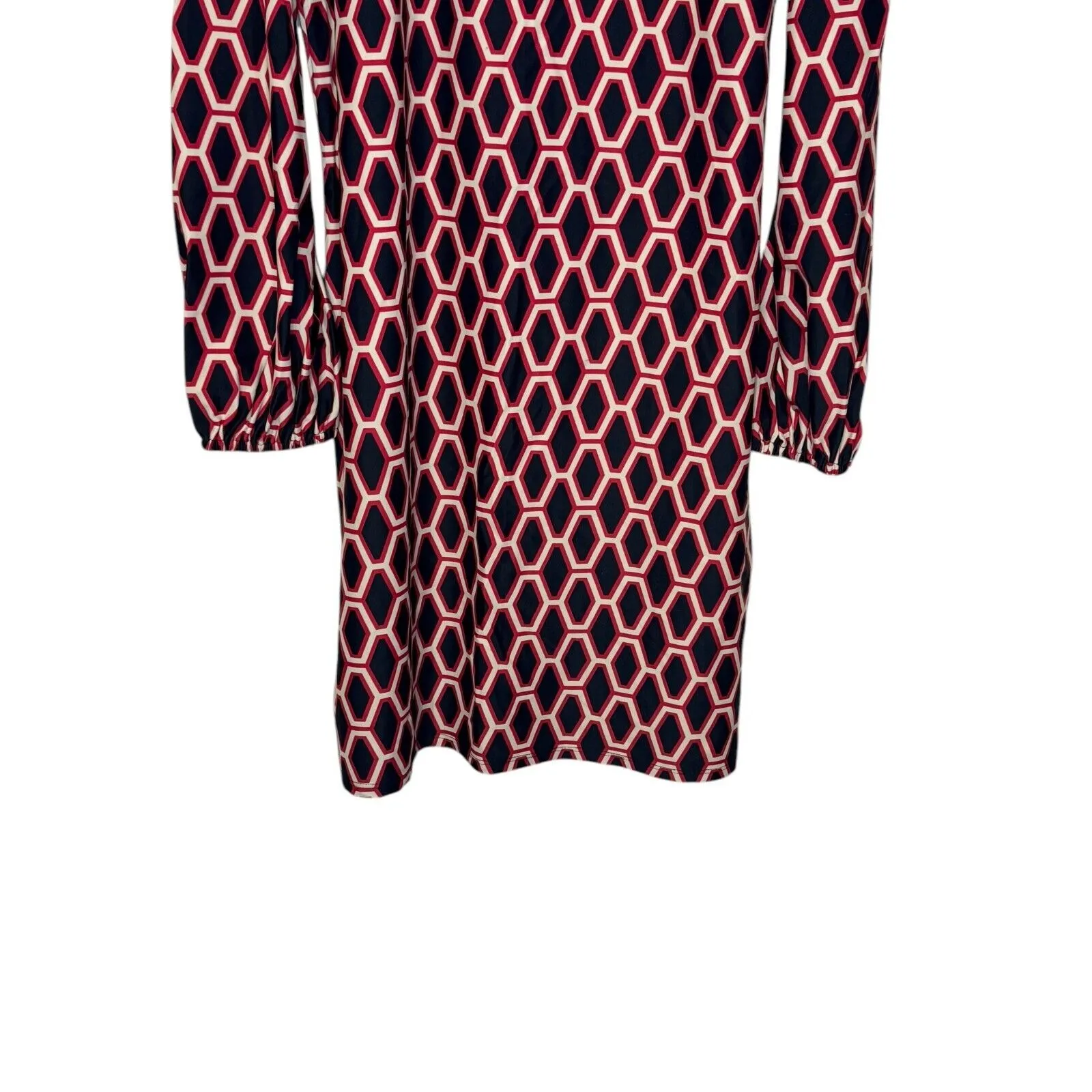 Jude Connally Women's Shift Dress Geometric Honeycomb Print Stretchy Red Medium - Image 4