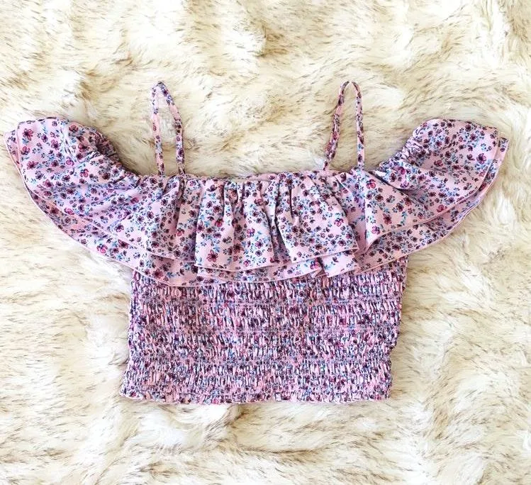 NWT NICHOLAS  Ruffled Smocked Floral Crop Top Size 4 - Image 3