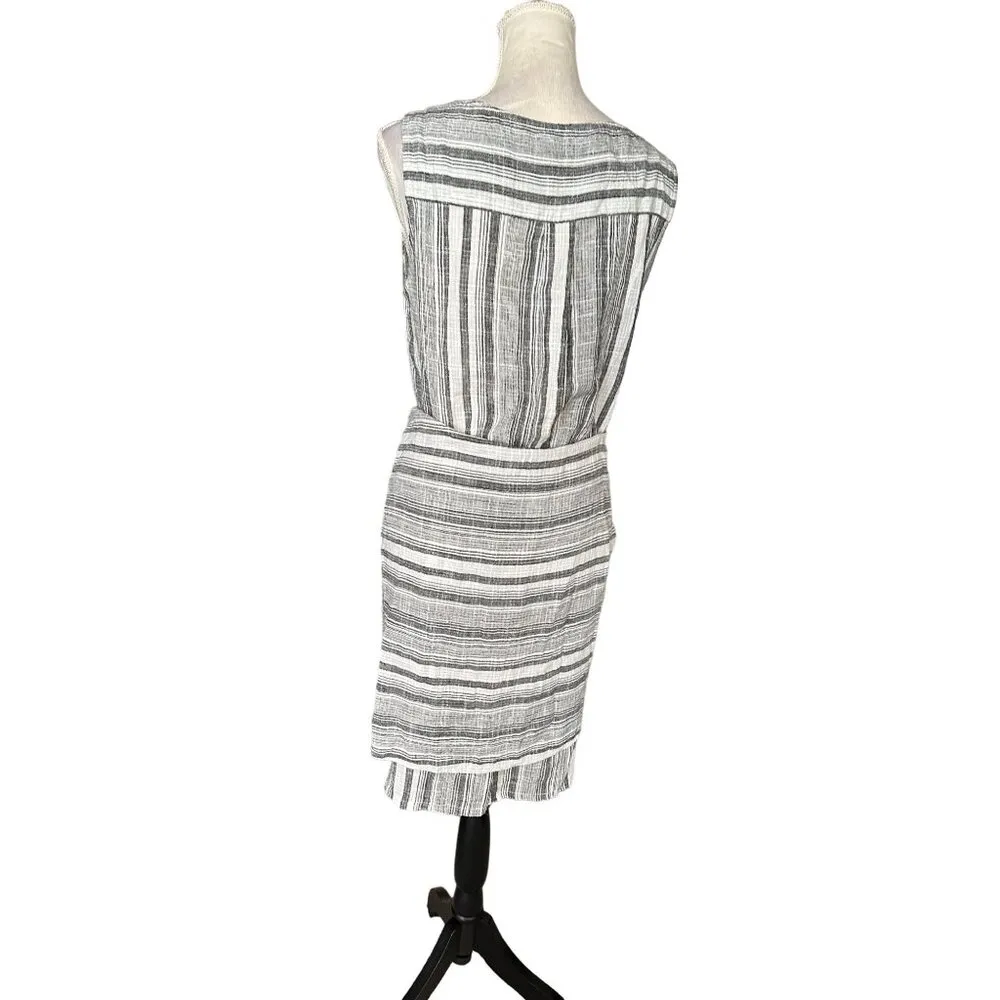 Anthropologie DREW Morgan Sarong Tie Dress  Striped Linen Faux Wrap Tie Waist L - Image 3