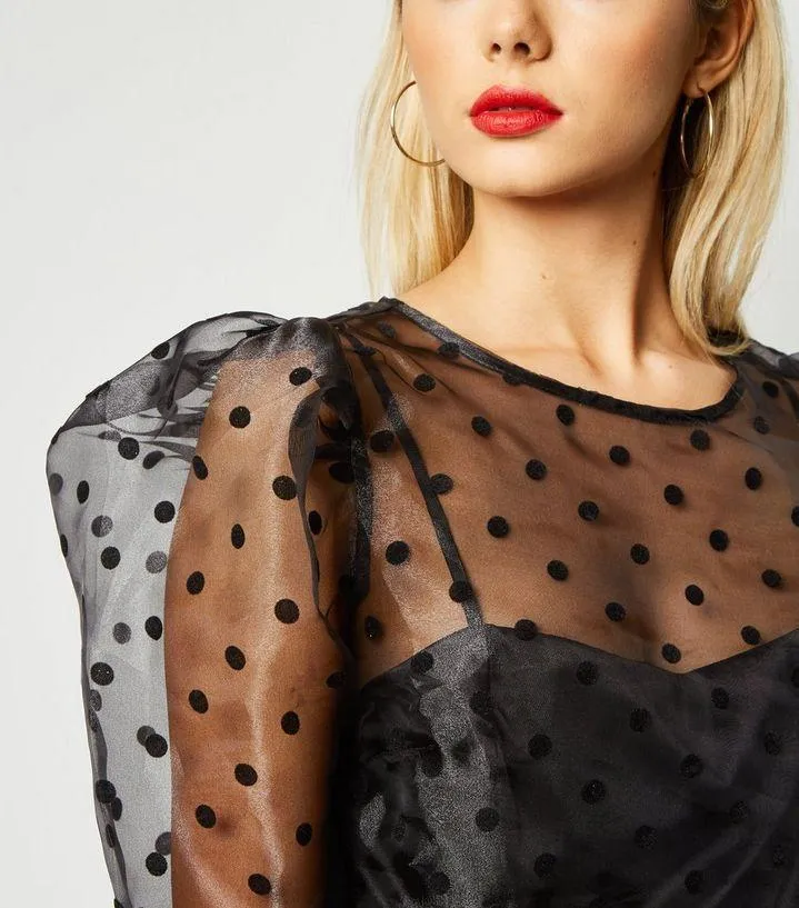 ZARA Polka Dot Puff Sleeve Organza Top - Image 4