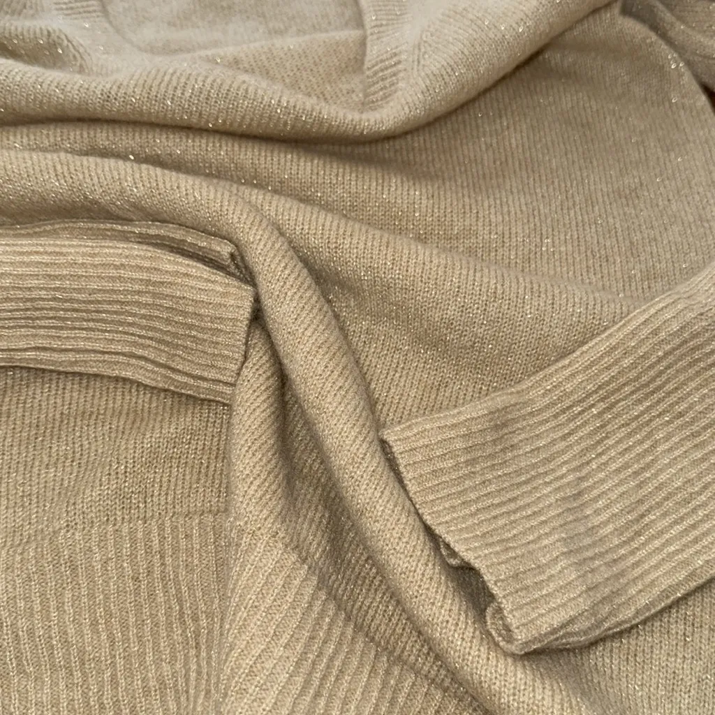 Lilly Pulitzer Charlisa cashmere blend crewneck cutout metallic gold sweater M - Image 3