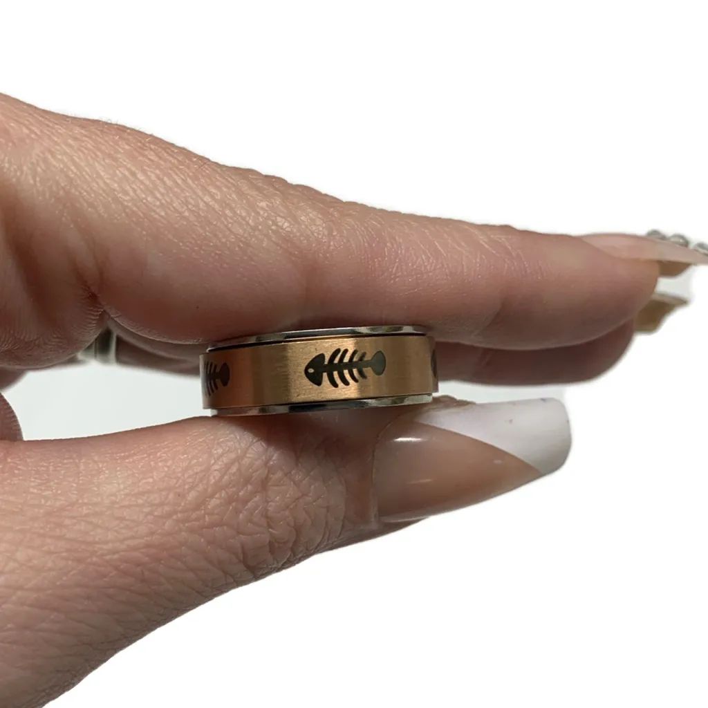 Rose Gold Fish Bones Anxiety Fidget Spinner Ring Pink Size 12 - Image 4
