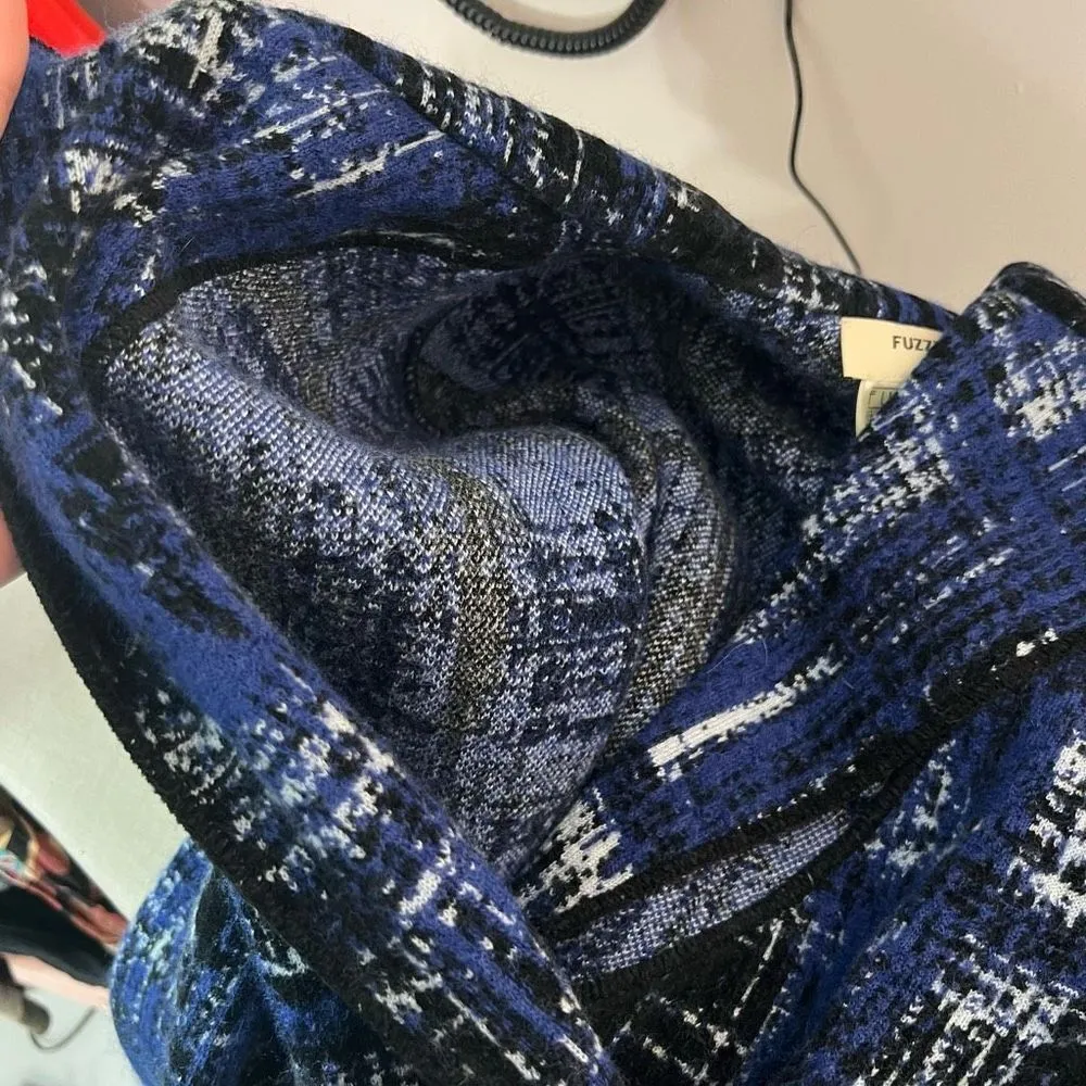 Fuzzi Blue Plaid Knitted Unlined Sweater Shacket Coat Size S - Image 10