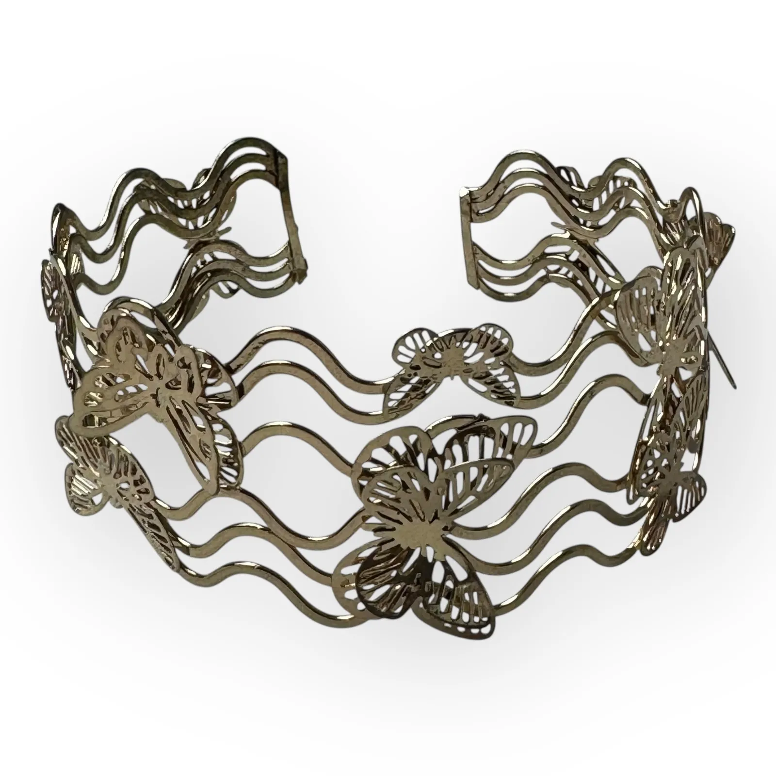 Vintage Y2K Gold 3D Butterfly Arm Cuff Bracelet Adjustable Upper Arm Jewelry - Image 5