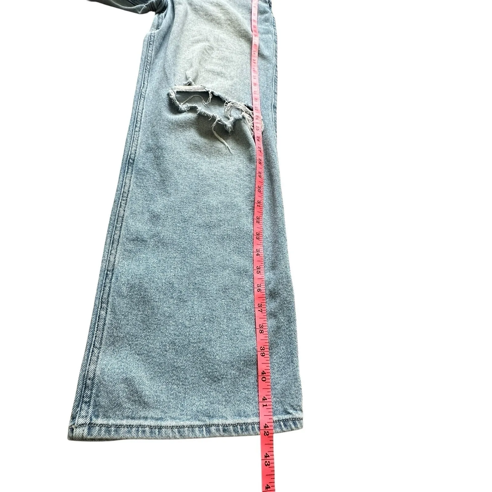 Hollister Ultra High Rise Dad Jeans 10L‎ Light Wash Ripped Knees Straight Leg - Image 10