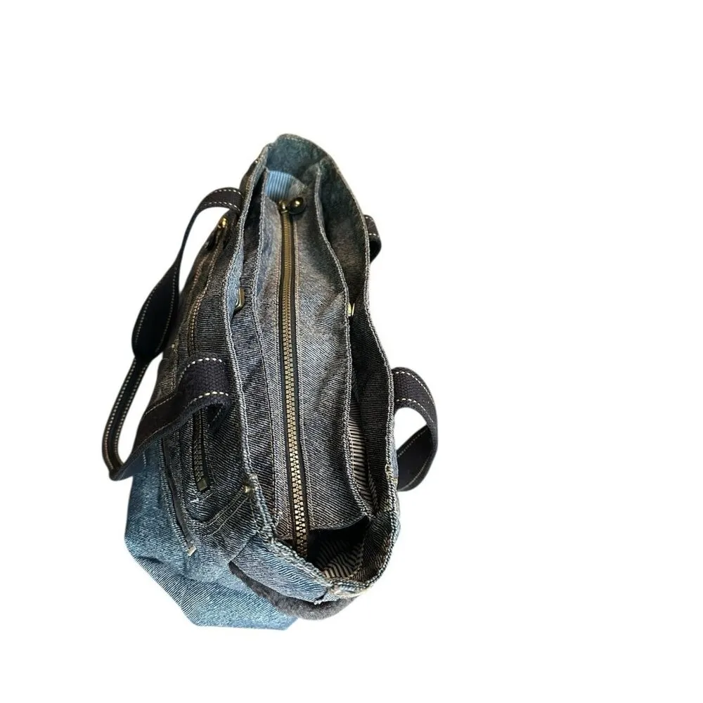 Kipling Blue Jean Faux Denim Y2K Alpha Shoulder Bag Vintage w/Faux Fur Trim - Image 5