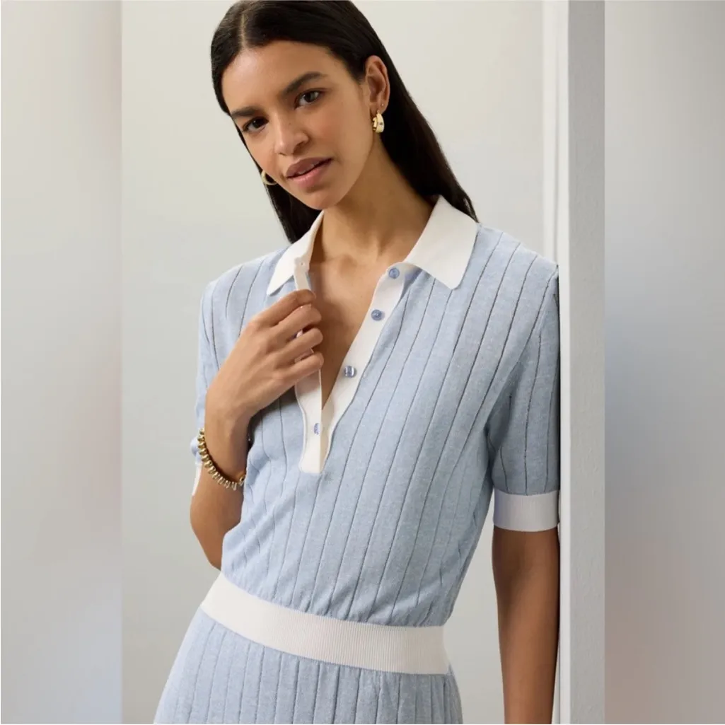 BOSS Polo Knit Midi Dress Blue Size M - Image 2